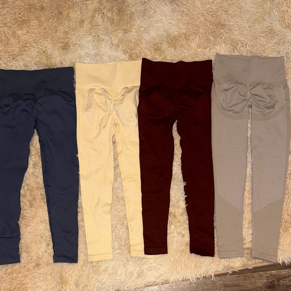SHEIN Active Neutral Ribbed Leggings Set - Bundle of 4 - S